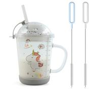 RoxNvm Taza de Leche con Pajita, 400ml Tazas para Medición, Vaso Leche con Tapa, Jarro con Pajita, Vaso Agua para Café Jugo, Té Helado (Caballo)