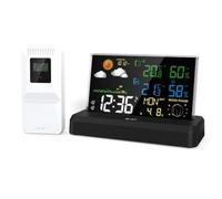 Roxvue Estación Meteorológica Digital con Pantalla A Color VA, Pronóstico del Tiempo, Radio, Reloj, Higrotermógrafo para el Hogar, Enchufe de la UE A