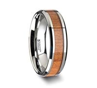 Roy Rose Jewelry Anillo de boda de tungsteno con incrustaciones de madera de cerezo negro para hombre, biseles pulidos, ajuste cómodo, 6 mm, 8 mm, 10 mm de ancho, nombre del estilo: Brunswick, metal