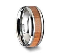 Roy Rose Jewelry Anillo de boda de tungsteno con incrustaciones de madera de cerezo negro para hombre, biseles pulidos, ajuste cómodo, 6 mm, 8 mm, 10 mm de ancho, nombre del estilo: Brunswick, metal