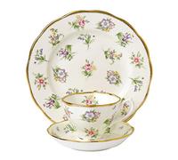 Royal Albert 106 100 Years 40017588 1920 Spring Meadow-Taza de té, platillo, Plato de 20 cm, Juego de 3 Piezas, Porcelana de Ceniza de Hueso, 3 Count (Pack of 1)