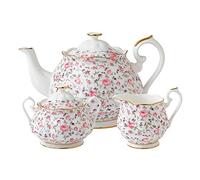 Royal Albert Estilo Vintage Moderno ROSCON25823-Tetera, azucarera, Crema, Juego de 3 Piezas, Confeti de Rosa, China, Color Blanco, Porcelana, 3-Piece, 3