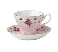 Royal Albert Modern Vintage NCRPNK26135-Juego de Taza de té y platillo, 2 Piezas, Color Rosa, Porcelana, Country Roses Pink, 20.3cm