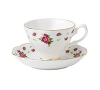 Royal Albert Modern Vintage NCRWTW26135-Taza de té y platillo, Juego de 2 Piezas NCR Blanco, China, Porcelana de Ceniza de Hueso, Country Roses White, 6.5 Ounces, Set of 1 Teacup & Saucer, 2