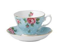 Royal Albert Modern Vintage POLBLU26135-Juego de Taza de té y platillo, 2 Piezas, diseño, Multicolor, China, Porcelana de Hueso, Lunares Azules, 20.3cm