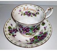 Royal Albert/Taza de colección Febrero / Hueso China, 1 taza - 1 plato, violetas y frebruar