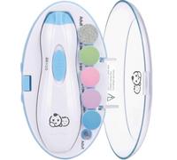 Royal Angels Kit de Lima de Uñas Eléctrica para Bebé 6 en 1 con Estuche Rotulado, 4 Almohadillas de Colores para Recién Nacidos y Niños, Cortador de Uñas Silencioso con Luz LED (azul bebé)