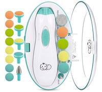 Royal Angels Lima de Uñas Eléctrica para Bebé 21 en 1 con Estuche Rotulado, 13 Almohadillas de Repuesto Extra, Kit de Manicura Seguro, Cortador Silencioso con Luz LED (Verde)