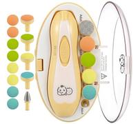 Royal Angels Lima de Uñas Eléctrica para Bebé 21 en 1 con Estuche Rotulado, 13 Almohadillas de Repuesto Extra, Kit de Manicura Seguro Cortador Silencioso con Luz LED (Amarillo)