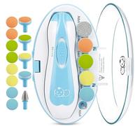 Royal Angels Lima de Uñas Eléctrica para Bebé 21 en 1 con Estuche Rotulado, 13 Almohadillas de Repuesto Extra, Kit de Manicura Seguro para Recién Nacidos y Niños, Cortador Silencioso con Luz LED(azul)