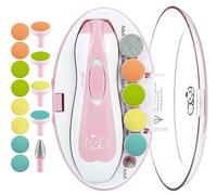 Royal Angels Lima de Uñas Eléctrica para Bebé 21 en 1 con Estuche Rotulado, 13 Almohadillas de Repuesto Extra, Kit de Manicura Seguro para Recién Nacidos y Niños, Cortador Silencioso con Luz LED(Rosa)