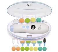 Royal Angels Lima de Uñas Eléctrica Recargable para Bebé 22 en 1 con Pantalla LCD, Estuche Rotulado, 13 Almohadillas Extra, 4 Velocidades, Cortador Seguro y Silencioso con Luz LED (BlancoAzul)