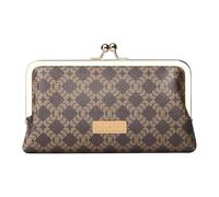Royal Bagger Cartera de Embrague RFID para Mujer, Lona Recubierta con Firma Y Piel de Vaca Curtida Vegetal Monedero con Bloqueo de Beso, Titular de Tarjetas Múltiples 5468 (Café)