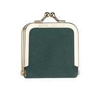 Royal Bagger Genuine Cow Leather Mini Jewelry Box, Ring & Necklace Storage, Slim Coin Purse with Kiss Lock for Women 3120 (Verde Oscuro)