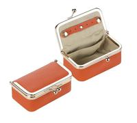 Royal Bagger Joyero de cuero genuino, mini estuche para anillos, collares y pendientes, monedero con cierre de beso para mujer 3203 (Naranja)