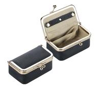 Royal Bagger Joyero de cuero genuino, mini estuche para anillos, collares y pendientes, monedero con cierre de beso para mujer 3203 (Negro)