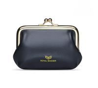 Royal Bagger Retro Kiss Lock RFID Tarjetero Monedero para Mujer Cuero Genuino de Vaca Pequeño Bolso de lápiz Labial Moda Mini Cartera con Llavero 3243 (Negro)