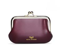 Royal Bagger Retro Kiss Lock RFID Tarjetero Monedero para Mujer Cuero Genuino de Vaca Pequeño Bolso de lápiz Labial Moda Mini Cartera con Llavero 3243 (Vino Rojo)