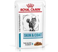 Royal Canin Veterinary Diet Feline Skin & Coat | 12 x 85 g | Comida húmeda para Gatos Adultos | Trocitos Finos en Salsa | para reforzar la Barrera cutánea