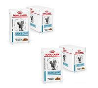 Royal Canin Veterinary Diet Feline Skin & Coat | Paquete Doble | 2 x 12 x 85 g | Comida húmeda para Gatos Adultos | Trocitos Finos en Salsa | para reforzar la Barrera cutánea