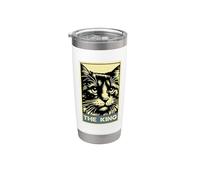 Royal Cat The King, retro, vintage, amante de los gatitos Vaso térmico de acero inoxidable de doble pared