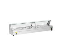 Royal Catering Baño maría RCBM-5 (2.200 W, Cubetas 5 x 1/2 GN, Grifo de vaciado, Temperatura 30-85 °C, Acero inoxidable, Incl. 5 GN 1/2 con tapadera)