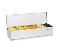 Royal Catering Caja Para Condimentos Condimento Dispensador RCCBS 5 (Acero inoxidable, 6 envases, Capacidad por envase: 450 ml, Cubierta de acero inoxidable, 45,2 x 15 x 8,8 cm)