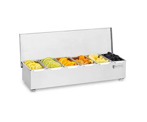Royal Catering Caja Para Condimentos Condimento Dispensador RCCBS 5 (Acero inoxidable, 6 envases, Capacidad por envase: 450 ml, Cubierta de acero inoxidable, 45,2 x 15 x 8,8 cm)
