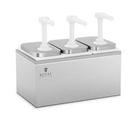 Royal Catering Dispensador De Salsas Dosificador Para Mostaza Kétchup RCDI-6L (Acero inoxidable/PP, Volumen total: 6 L, 3 dosificadores, 3 x 2 L)
