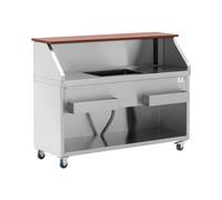 Royal Catering Estación de coctelería móvil con cubitera, soporte para botellas y mostrador de 150 cm con aspecto de madera Estación coctelera móvil Barra de coctelería