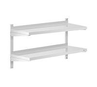 Royal Catering Estante De Pared Metálico Estantería para Cocina RCWR-1000.4 (Montaje a Pared, Capacidad: 40 kg, Acero Inoxidable, 2 baldas, 40 x 100 cm)