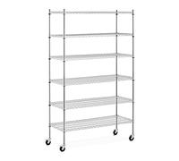 Royal Catering Estantería con ruedas de 120 x 45 x 190 cm, 6 estantes (119,5 x 44,8 cm), 90 kg, 4 ruedas de acero al carbono, montaje sin herramientas, estantería de metal, estantería para el hogar