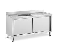 Royal Catering Fregadero de Acero Inoxidable Lavabo RC-IKS02 (Cuba: 500 x 400 x 240 mm, Con armario, Altura del antisalpique: 100 mm)