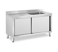 Royal Catering Fregadero de Acero Inoxidable Lavabo RC-IKS06 (Cuba: 500 x 400 x 240 mm, Con armario, Altura del antisalpique: 100 mm)