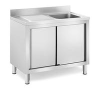 Royal Catering Fregadero de Acero Inoxidable Lavabo RC-IKS09 (Cuba: 400 x 400 x 240 mm, Con armario, Altura del antisalpique: 100 mm)