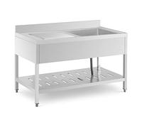 Royal Catering Fregadero Industrial de Cocina con Gran Capacidad RCSSS-140X70-S (Dimensiones de la mesa: 140 x 70 m, Cuba: 510x520x245 mm, Acero inoxidable)