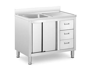 Royal Catering Fregadero Industrial de Cocina RC-IKS10 (Cuba: 400 x 400 x 300 mm, Con armario, Fabricado en acero inoxidable)