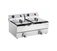 Royal Catering Freidora Eléctrica Doble Para Hostelería 400 V (Potencia: 2 x 6.000 Watt, Capacidad: 2 x 16 Litros, Con Grifo De Vaciado)