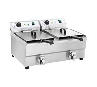 Royal Catering Freidora Electrica Profesional Doble RCEF 16DH-1 (2 x 16 L, 2 x 3 200 Watt, Termostato, 2 Grifos de vaciado, Acero inoxidable)