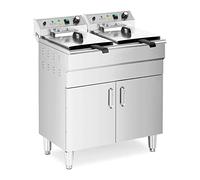 Royal Catering Freidora Eléctrica Profesional para Hostelería 400 V (Volumen: 2 x 16 L, 10.000 W, Con grifo de vaciado y mueble bajo)