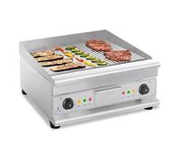 Royal Catering Fry Top Eléctrico Doble Parrilla RCG-60GB (Longitud: 60 cm, Superficie Lisa y Ondulada, 2 Zonas De Calor, 6.400 Watt)