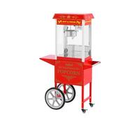 Royal Catering Máquina para palomitas de maíz con carro, 1500 W, diseño retro, 195/235 °C, 2 temperaturas para palomitas dulces y saladas, color rojo