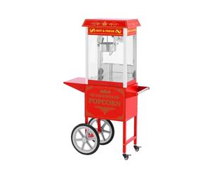 Royal Catering Máquina para palomitas de maíz con carro, 1500 W, diseño retro, 195/235 °C, 2 temperaturas para palomitas dulces y saladas, color rojo