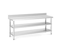 Royal Catering Mesa de acero inoxidable para cocina RCAT-200/60-SPS3SH (Acero inoxidable, Capacidad de carga: 500 kg, 200 x 60 x 16.5 cm)