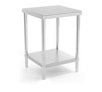 Royal Catering Mesa De Acero Inoxidable Para Hostelería RCAT-60/60-NW (Superficie de trabajo de 60 x 60 cm, 2 niveles, Capacidad de carga de 250 kg)