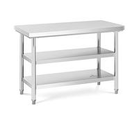 Royal Catering Mesa De Acero Inoxidable para Hostelería RCWT-120X60-3L-E (Capacidad de Carga máx.: 500 kg, Superficie de Trabajo: 120 x 60 cm, 3 Niveles)