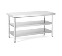 Royal Catering Mesa De Acero Inoxidable para Hostelería RCWT-150X70-3L-E (Capacidad de Carga máx.: 500 kg, Superficie de Trabajo: 150 x 70 cm, 3 Niveles)