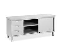 Royal Catering Mueble Neutro en Acero Inoxidable Armario RCSSCB-200X60-S (Capacidad: 600 kg, Superficie de trabajo: 200 x 60 cm, 2 puertas correderas)