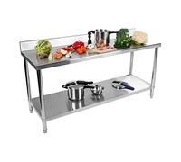 Royal Catering RCAT-180/60-S - Mesa de Trabajo (Acero Inoxidable, 180 x 60 cm, 1 Superficie de Trabajo y 1 Estante, hasta 400 kg, con Cantos Ajustables, Acero Inoxidable)