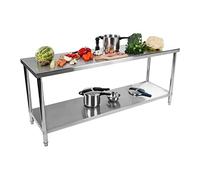 Royal Catering RCAT-200/60-NW Mesa de Trabajo de Acero Inoxidable (200 x 60 cm, Capacidad de Carga 250kg, Pies Ajustables, Acero Inoxidable)